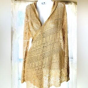 Cato Elegant Tan Crochet open long sweater Excellent condition medium